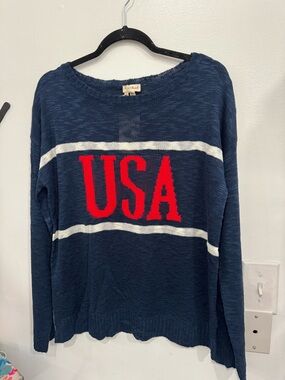 Hem & Thread Navy Sweater with Red USA Lettering